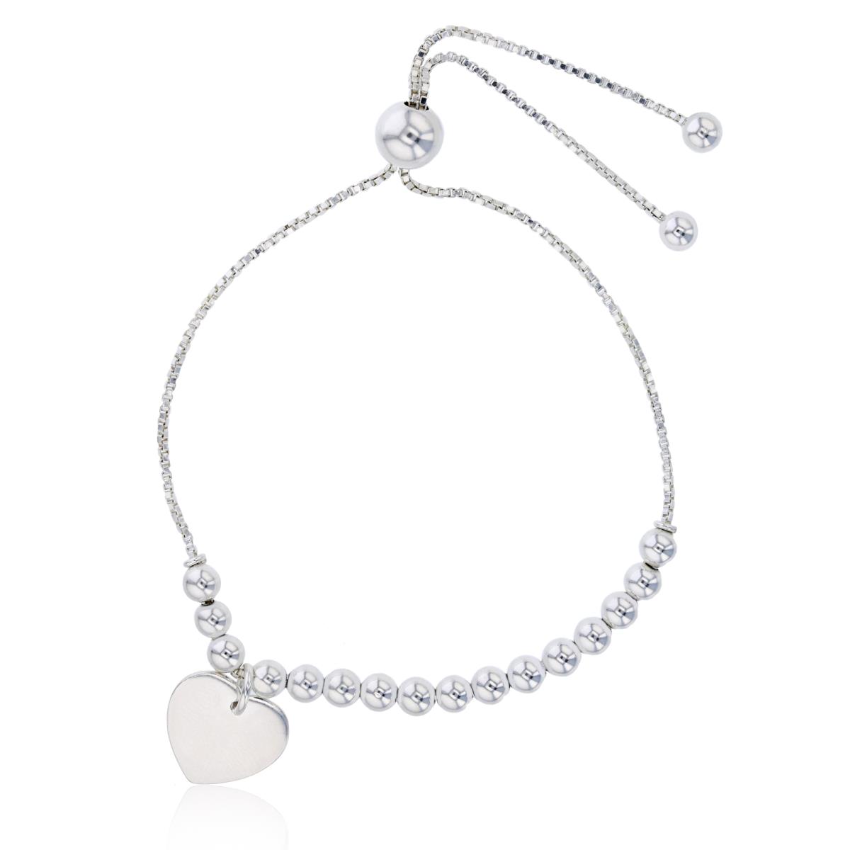 Sterling Silver Silver Plated Polished Dangling Heart Beaded Adjustable Bracelet