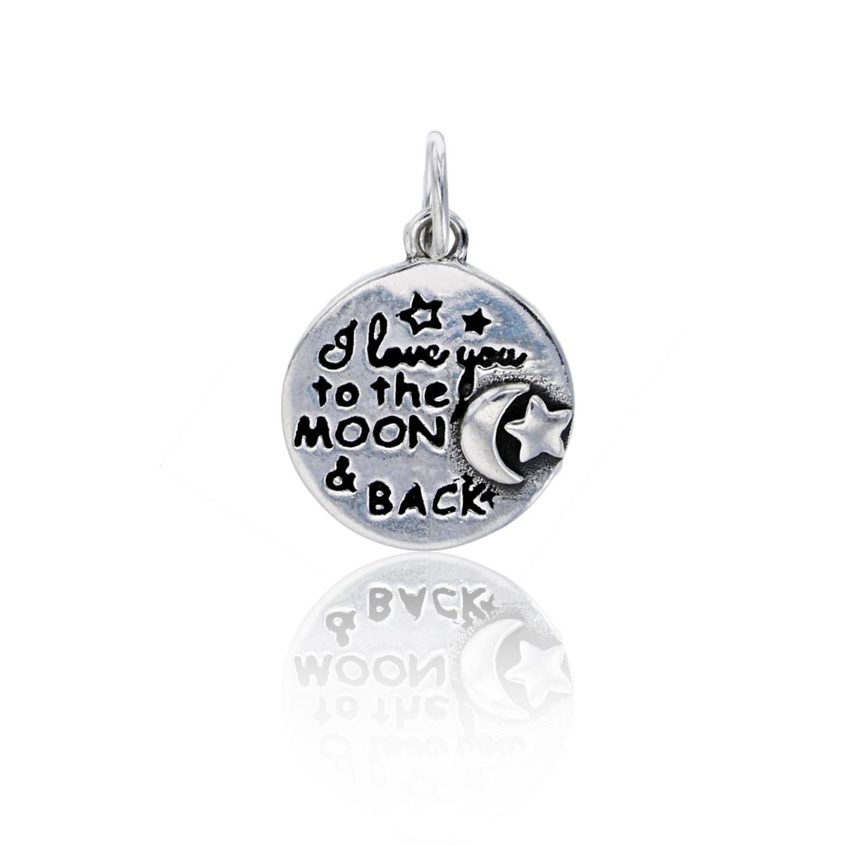Sterling Silver Rhodium "I Love You To The Moon & Back" Circle Pendant