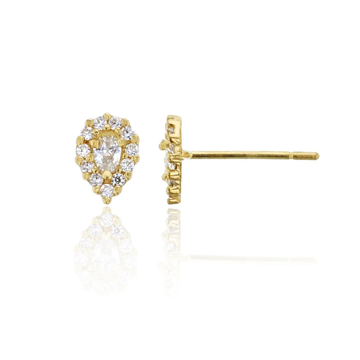 14K Yellow Gold Pave 4X3mm Pear White Swarovski Zirconia Halo Stud Earring