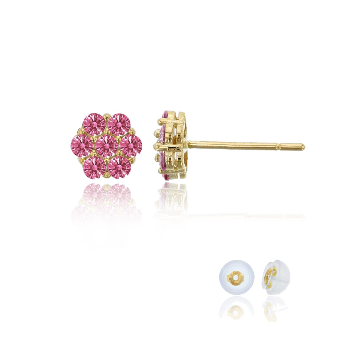 14K Yellow Gold Pave 1.75mm Rd Red Swarovski Zirconia Cluster Stud Earring
