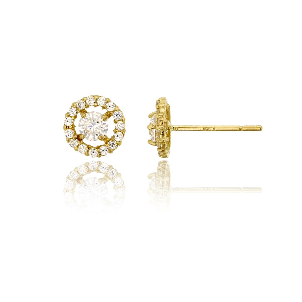 14K Yellow Gold Pave 3mm Round White Swarovski Zirconia Halo Stud Earring