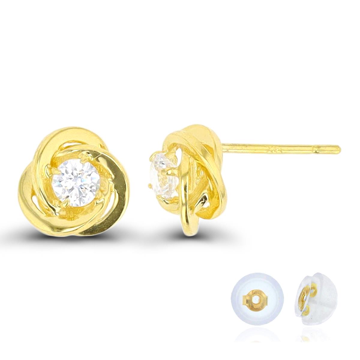 14K Yellow Gold 3mm Rd White Swarovski Zirconia Love Knot Stud Earring