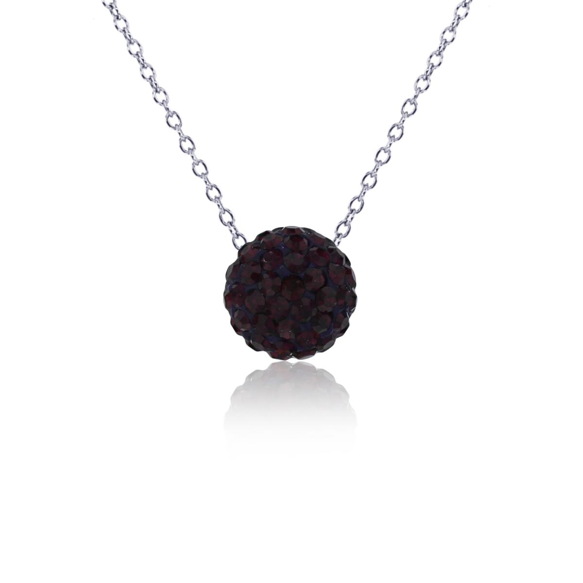 Sterling Silver Rhodium 8mm Purple Crystal Fireball Bead 18" Necklace