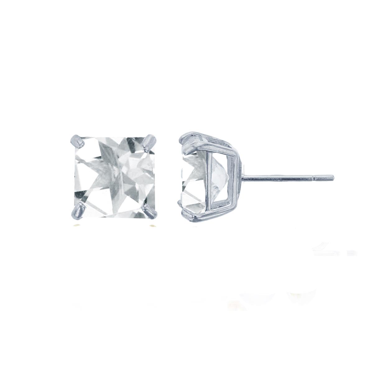 14K White Gold Square Solitaire 4mm Stud Earring