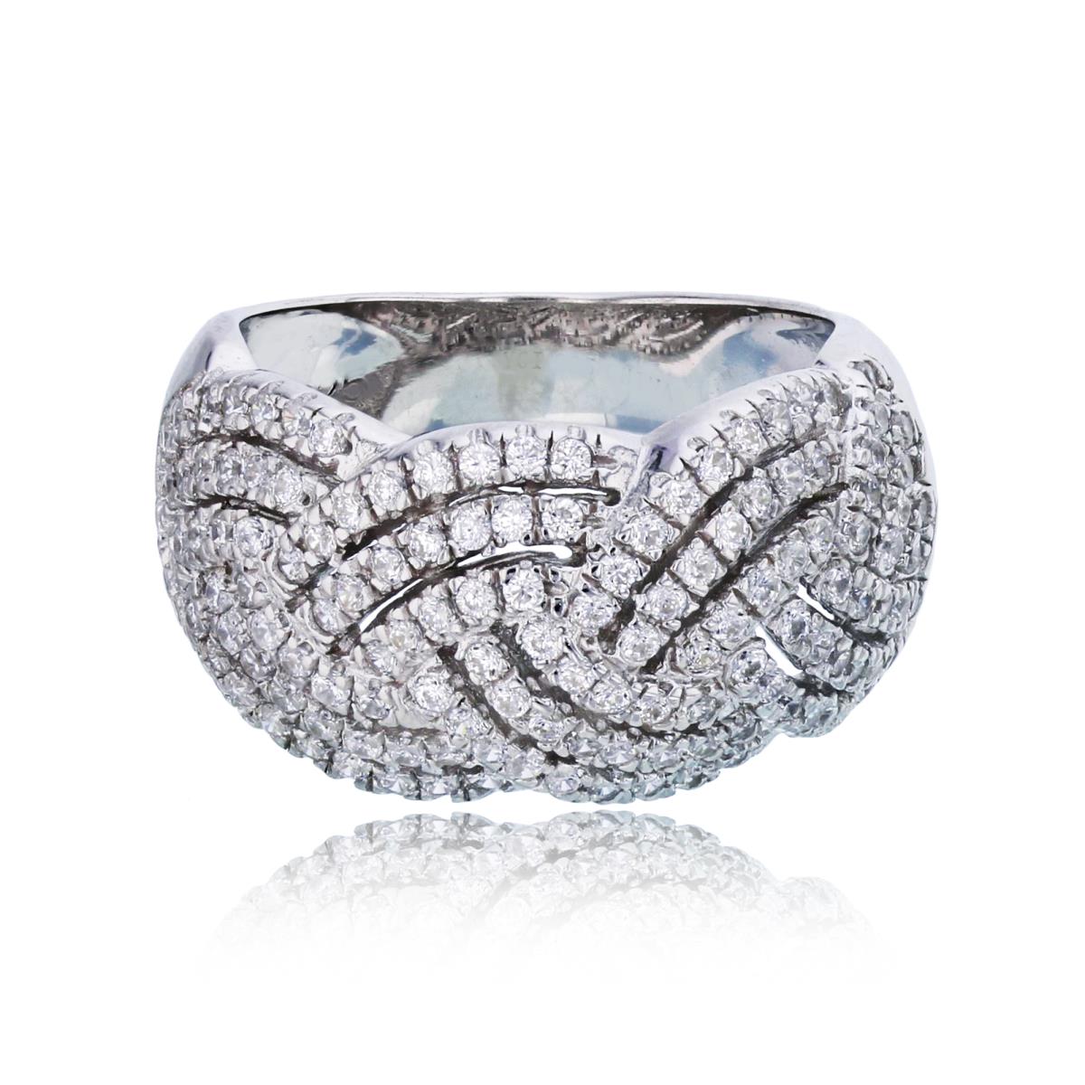 Sterling Silver Rhodium Micropave Weave Fashion Ring