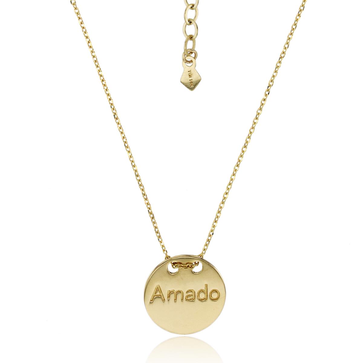 14K Yellow Gold Polished "Amado/Beloved" Engraved Circle Plate 16"+2" Necklace