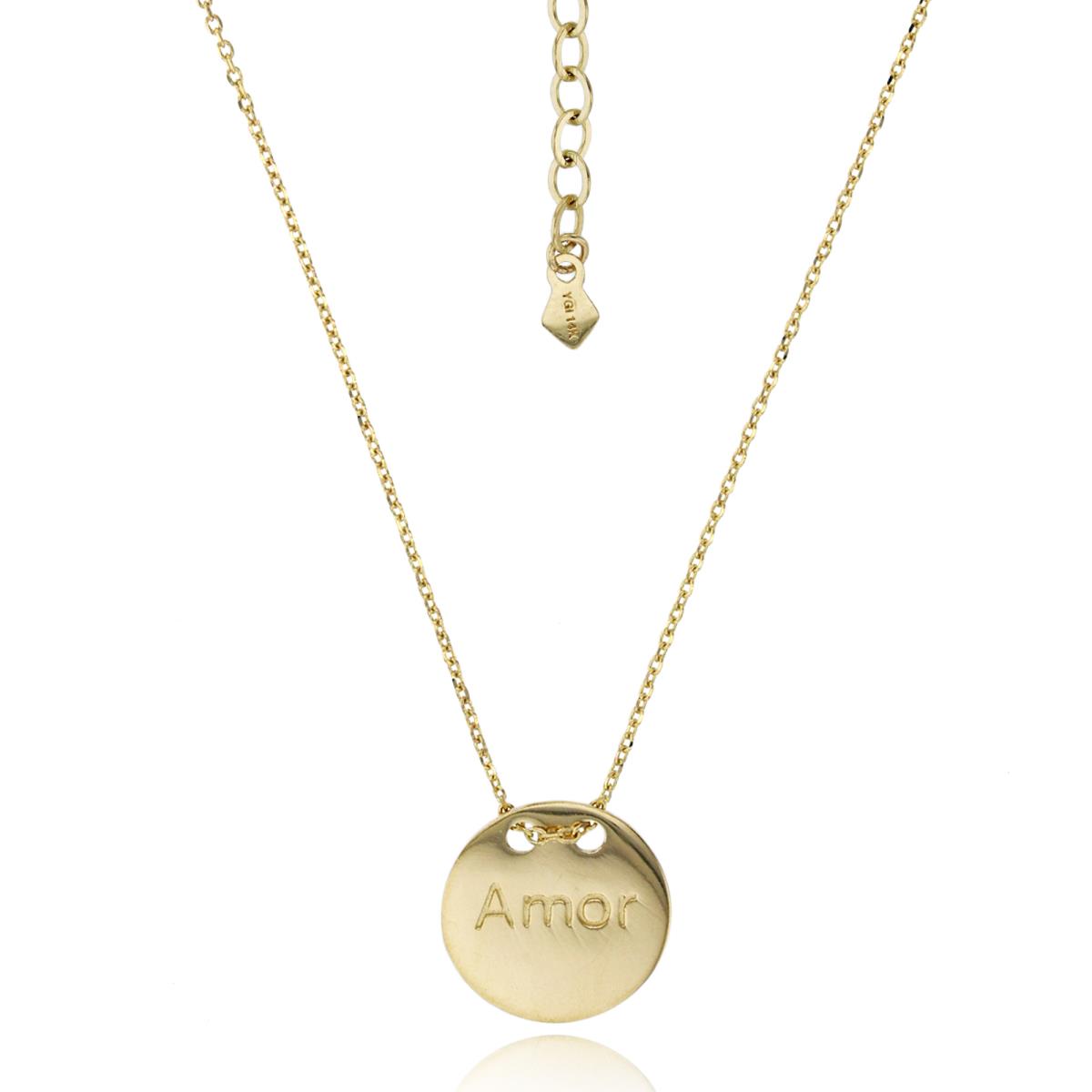 14K Yellow Gold Polished "Amor/Love" Engraved Circle Plate 16"+2" Necklace