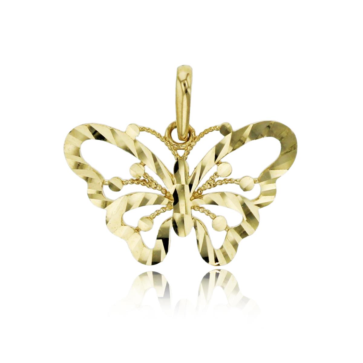14K Yellow Gold 14x16mm Diamond Cut Butterfly Pendant