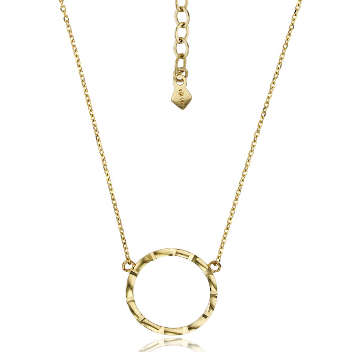 14K Yellow Gold Diamond Cut Open Circle 16"+2" Necklace