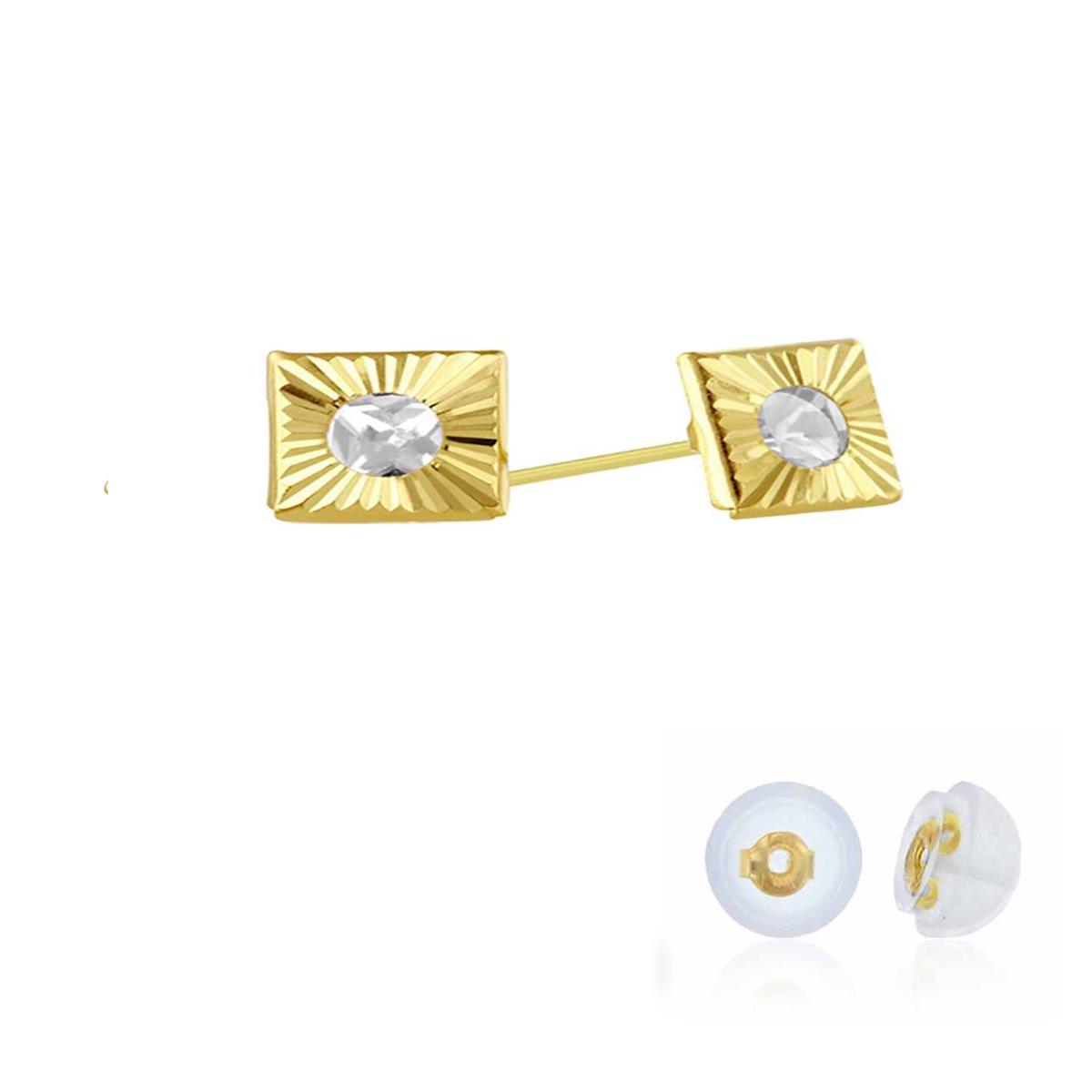 14K Yellow Gold 5.60mm Diamond Cut Square Stud Earring