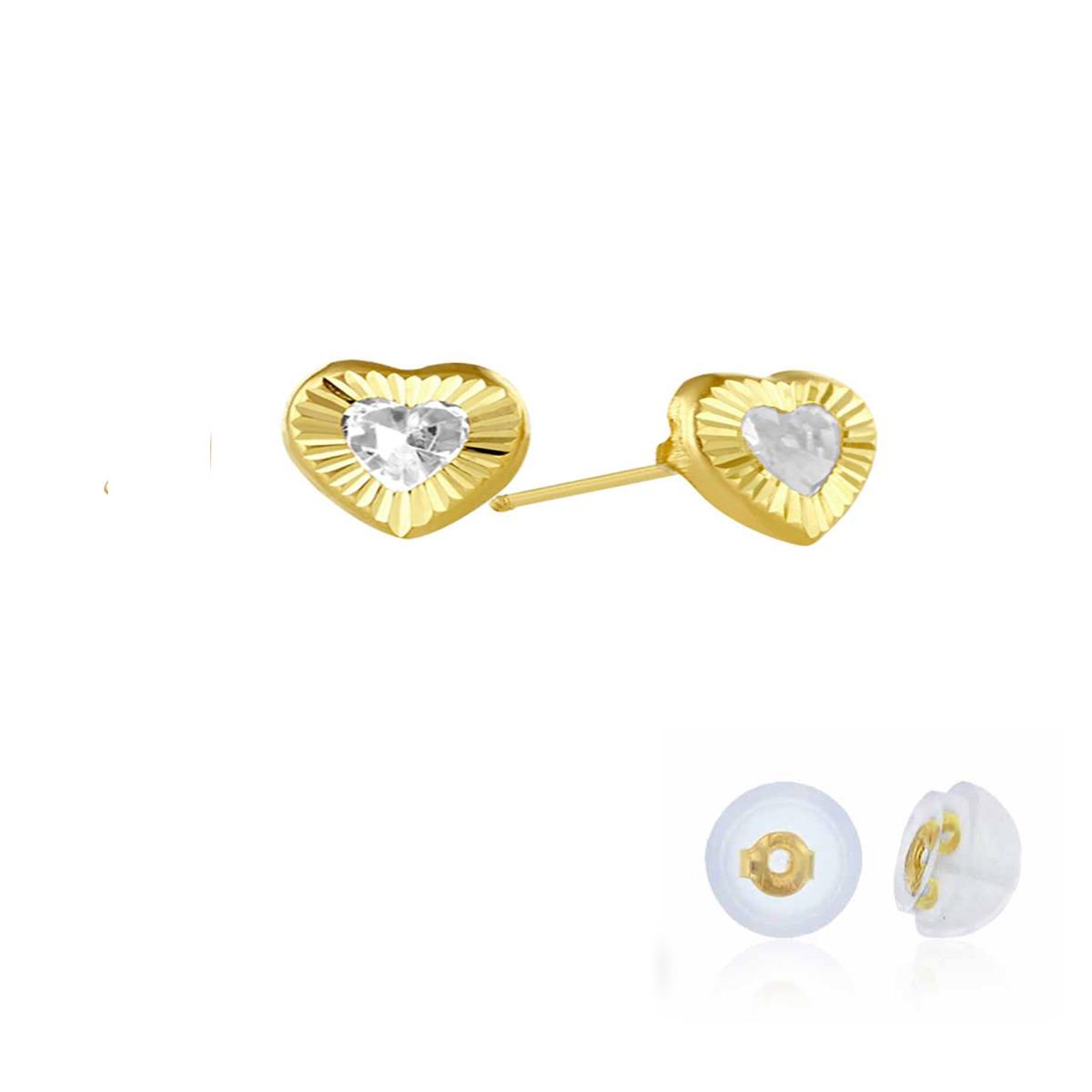 14K Yellow Gold 7x7mm Diamond Cut Heart Stud Earring