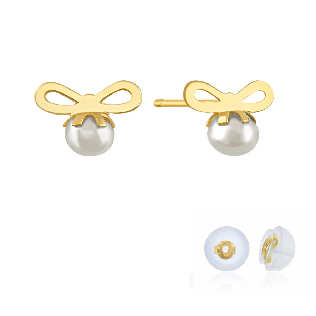14K Yellow Gold Petite Freshwater Pearl Bow Stud Earring