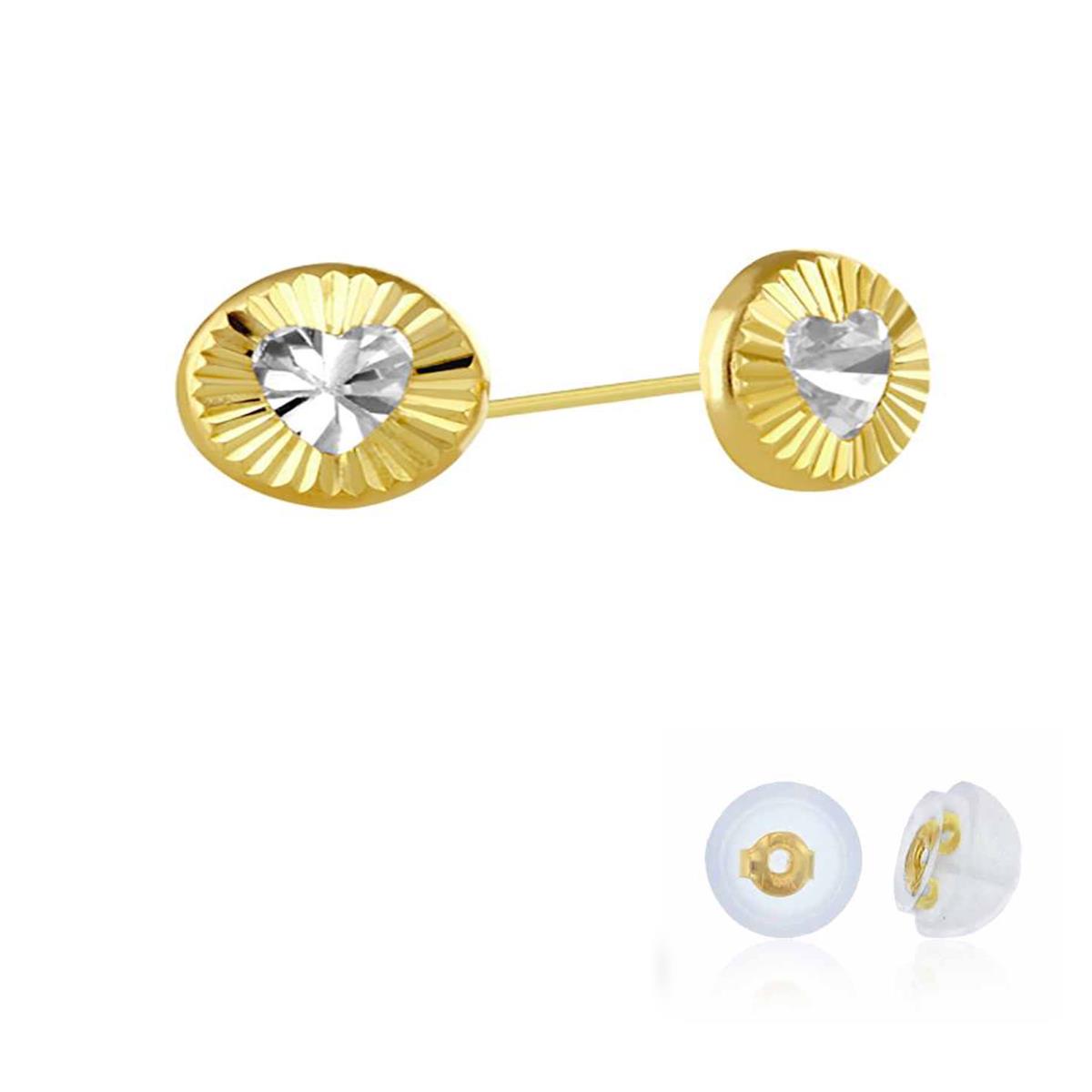 14K Yellow Gold 7.00mm Diamond Cut Circle with Heart Cutout Stud Earring