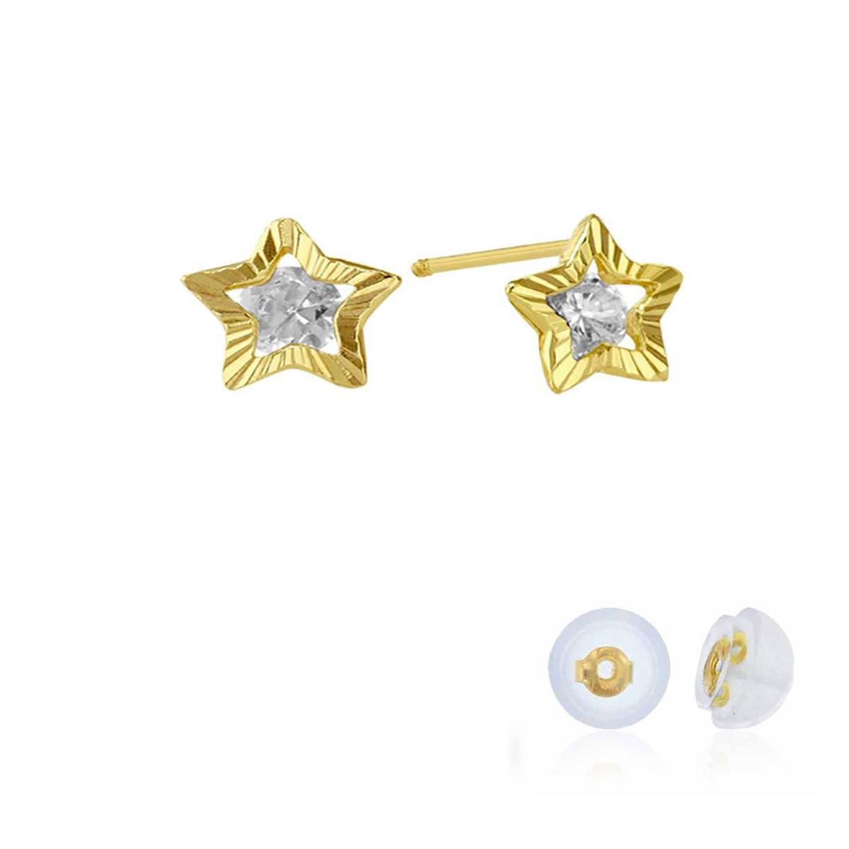 14K Yellow Gold 6x6mm Diamond Cut Star Stud Earring