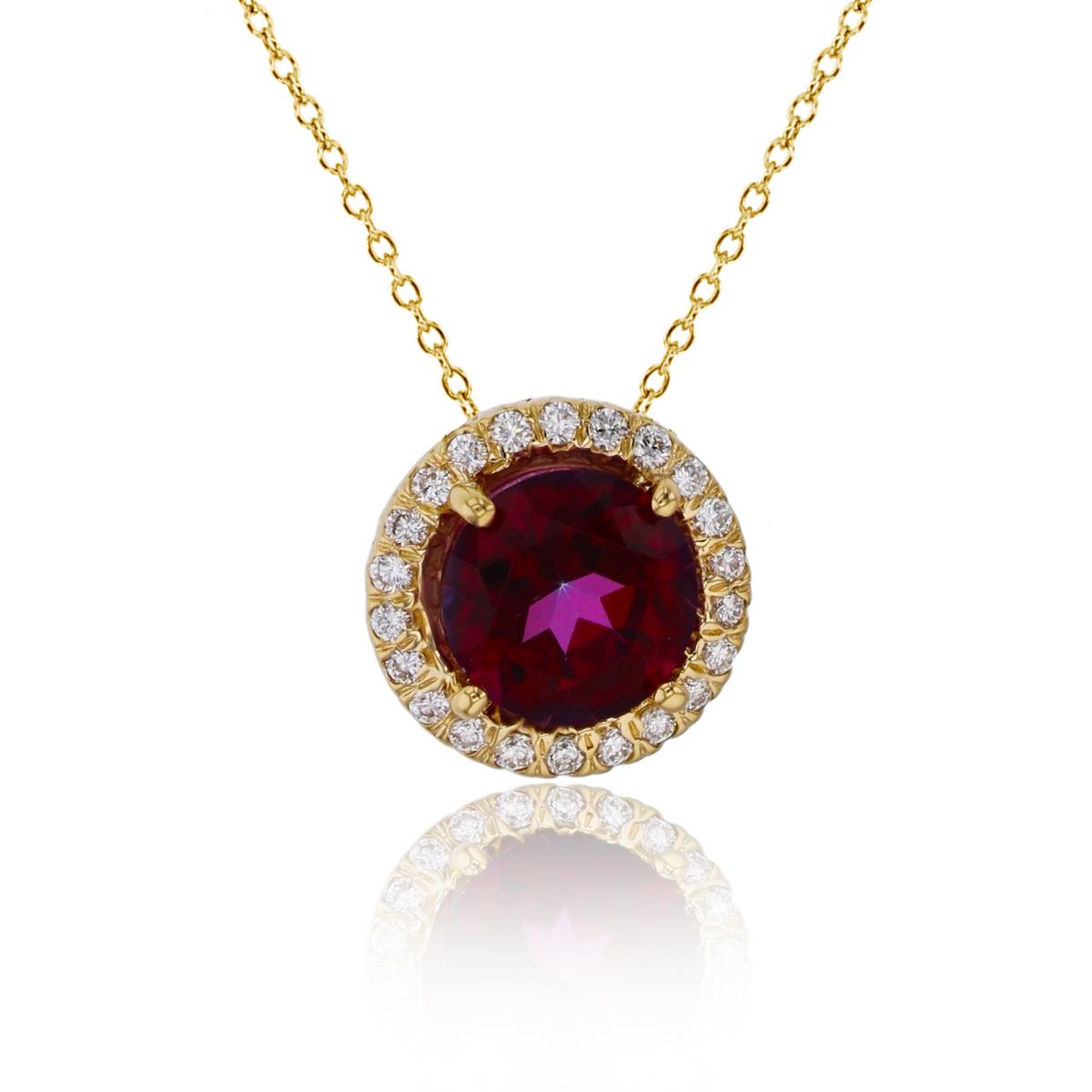 14K Yellow Gold Diamond and Swarovski Gem 8mm Rd Blazing Red Halo Slide 18" Necklace