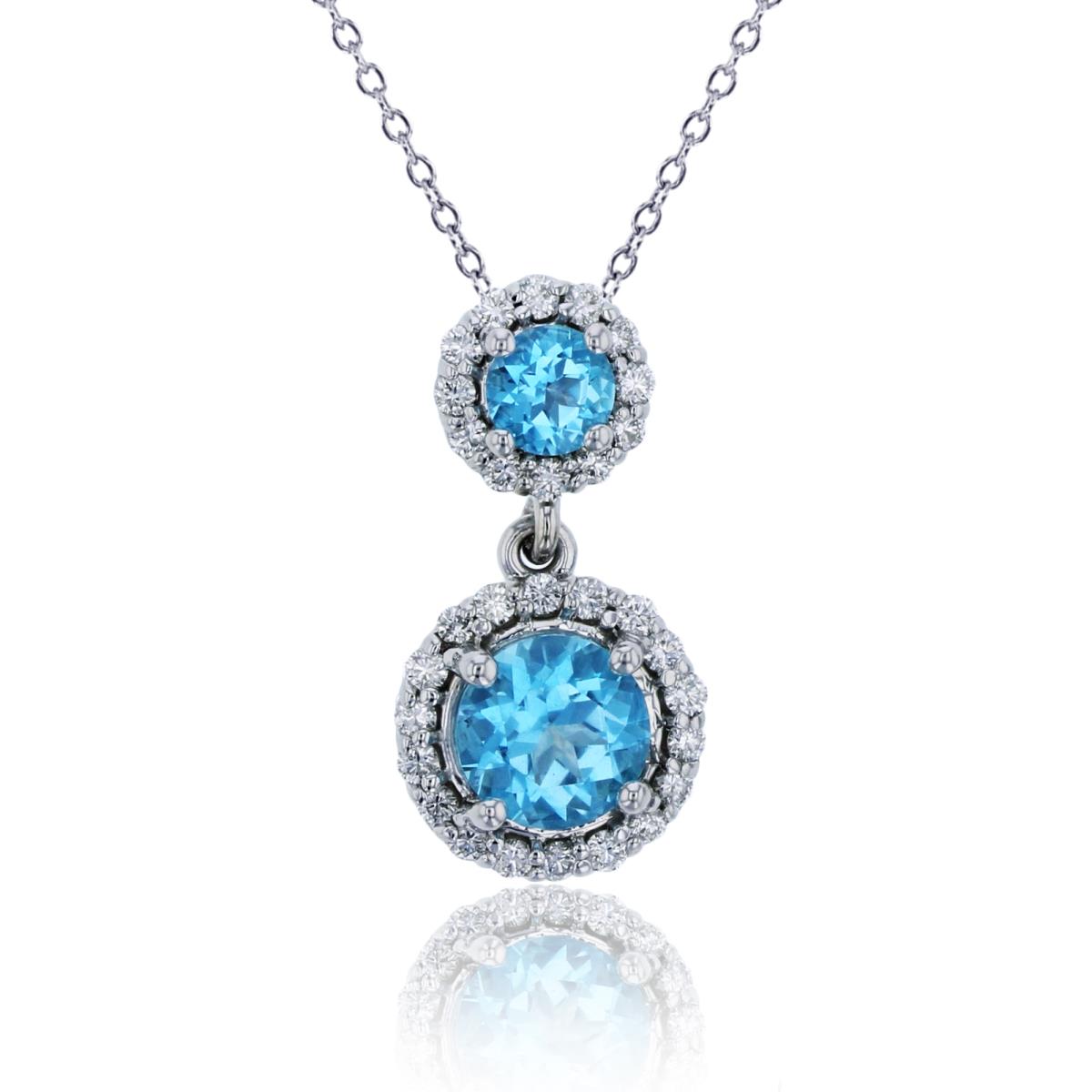 14K White Gold Diamond and Swarovski Gem 6mm&4mm Rd Ice Blue Snowman Halo 18" Necklace