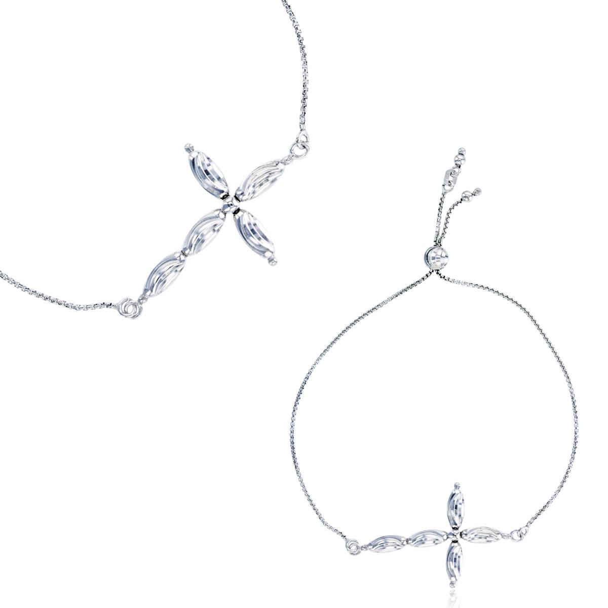 Sterling Silver Rhodium DC Sideways Cross Adjustable Bracelet