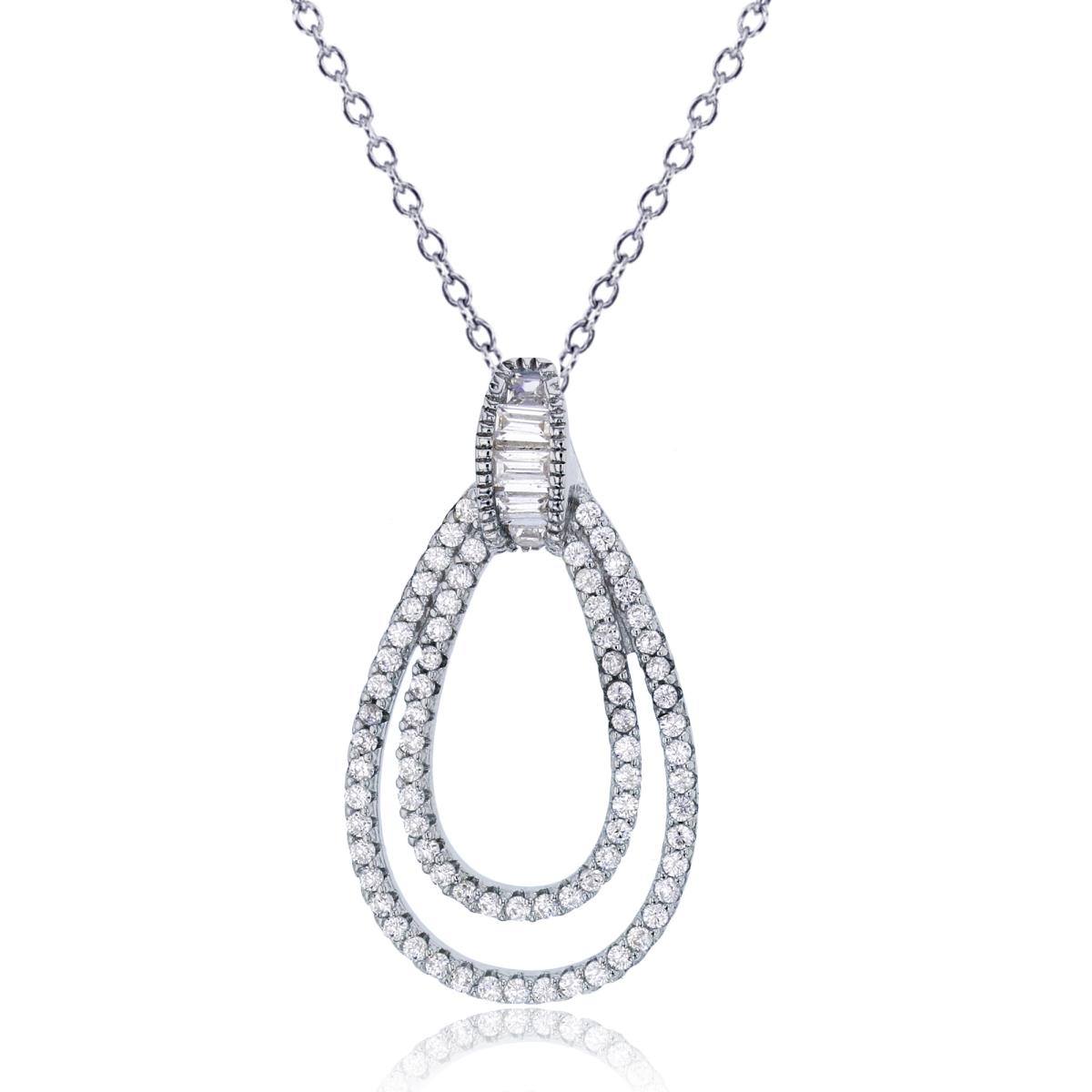 Sterling Silver Rhodium 28x15mm Micropave Double Open Pear Shape 18"+2" Necklace