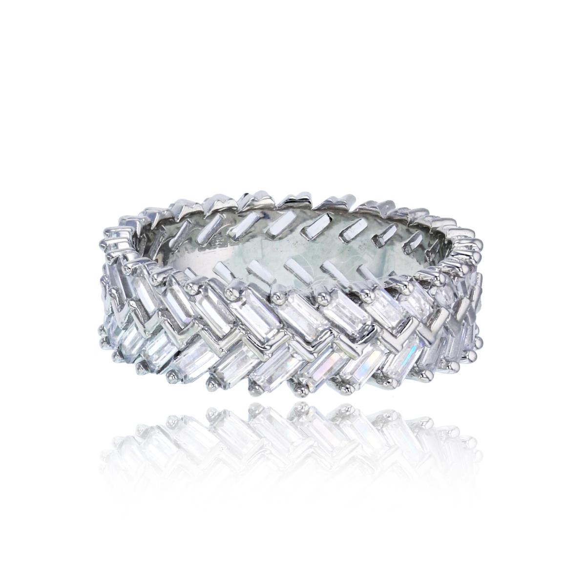 Sterling Silver Rhodium Pave Baguette CZ ZigZag Eternity Ring