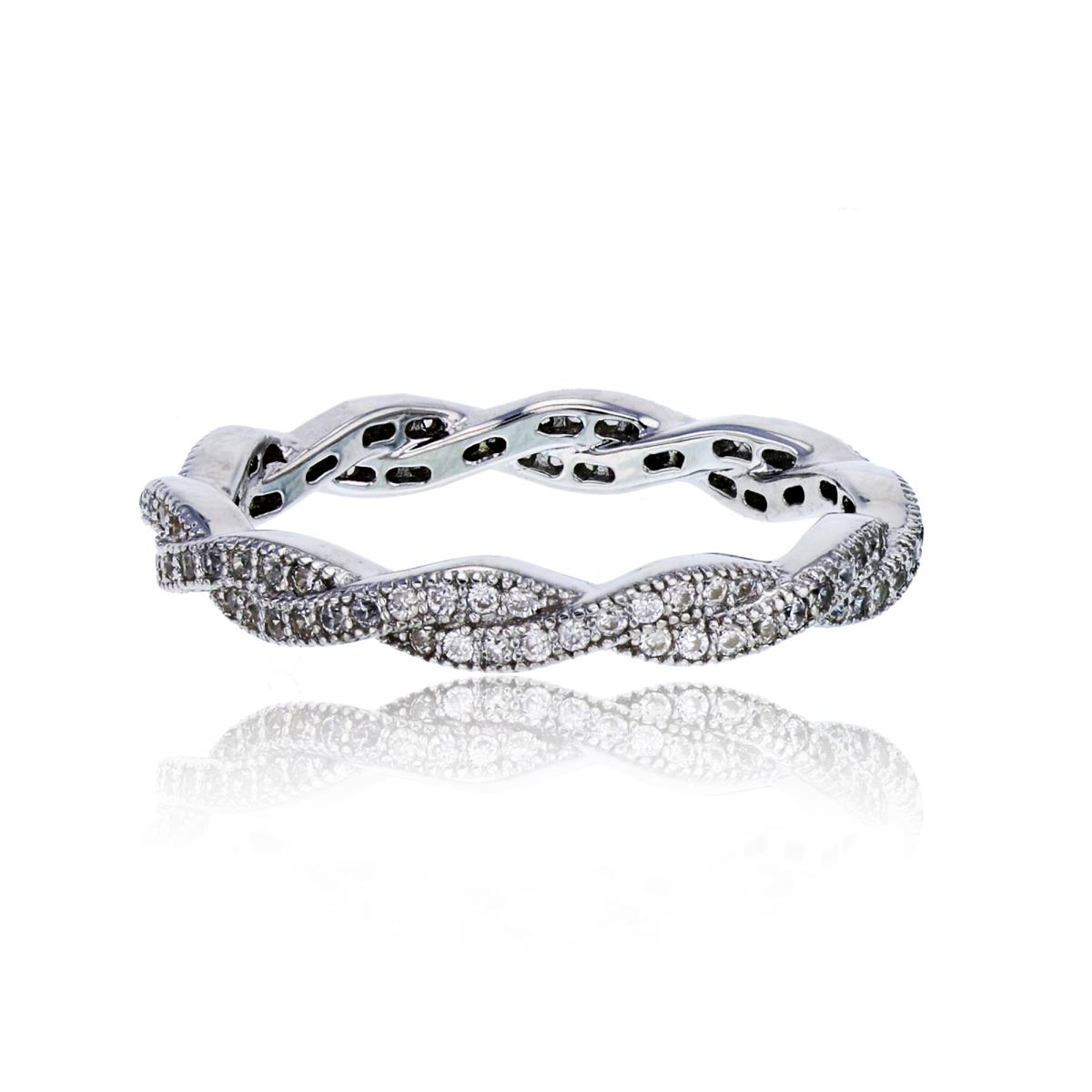 Sterling Silver Rhodium Micropave 3mm Twisted Shank Eternity Ring