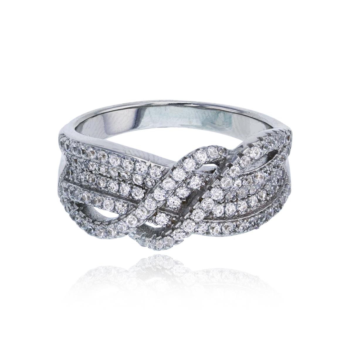 Sterling Silver Rhodium Micropave 5-Row Overlapped Fashion Ring