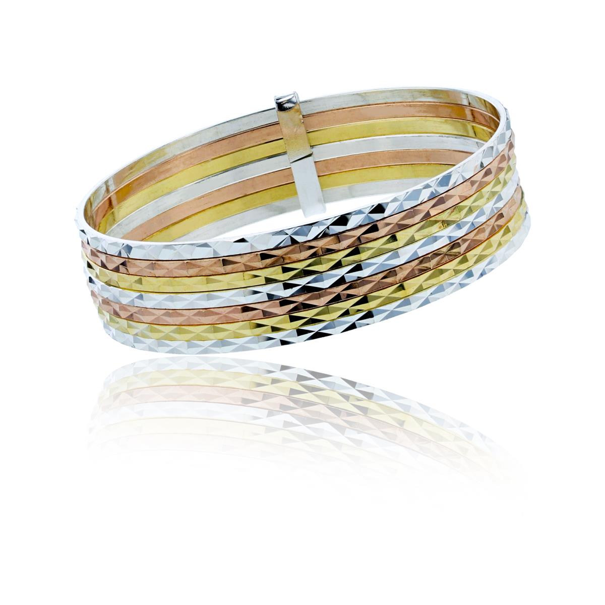 Sterling Silver Tricolor 6" Diamond Cut Seven Connected Baby Bangle