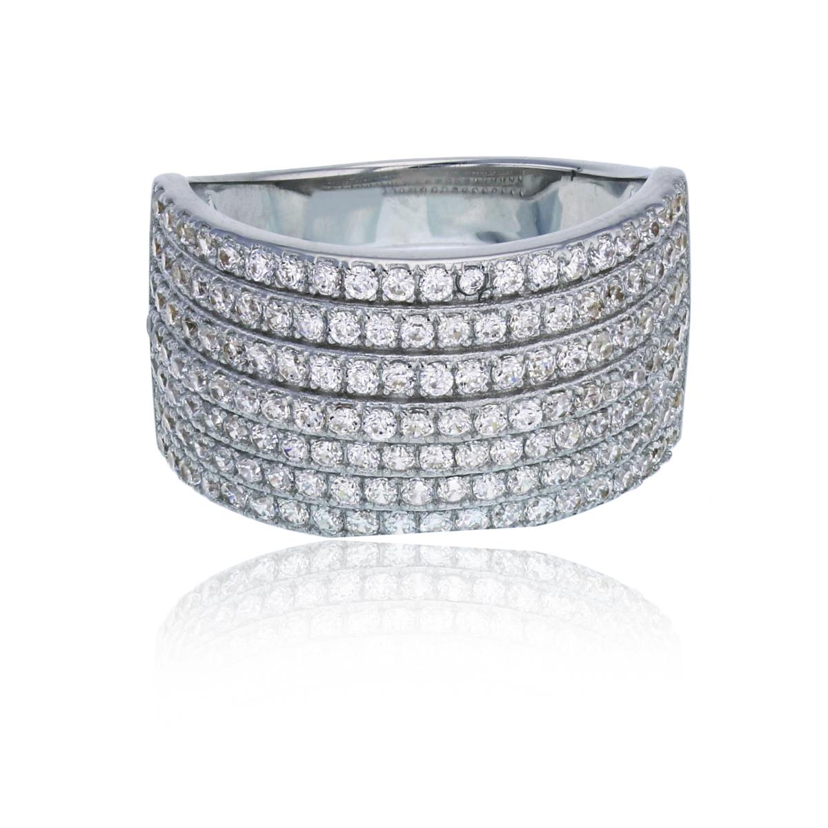 Sterling Silver Rhodium Micropave 7-Row Fashion Ring