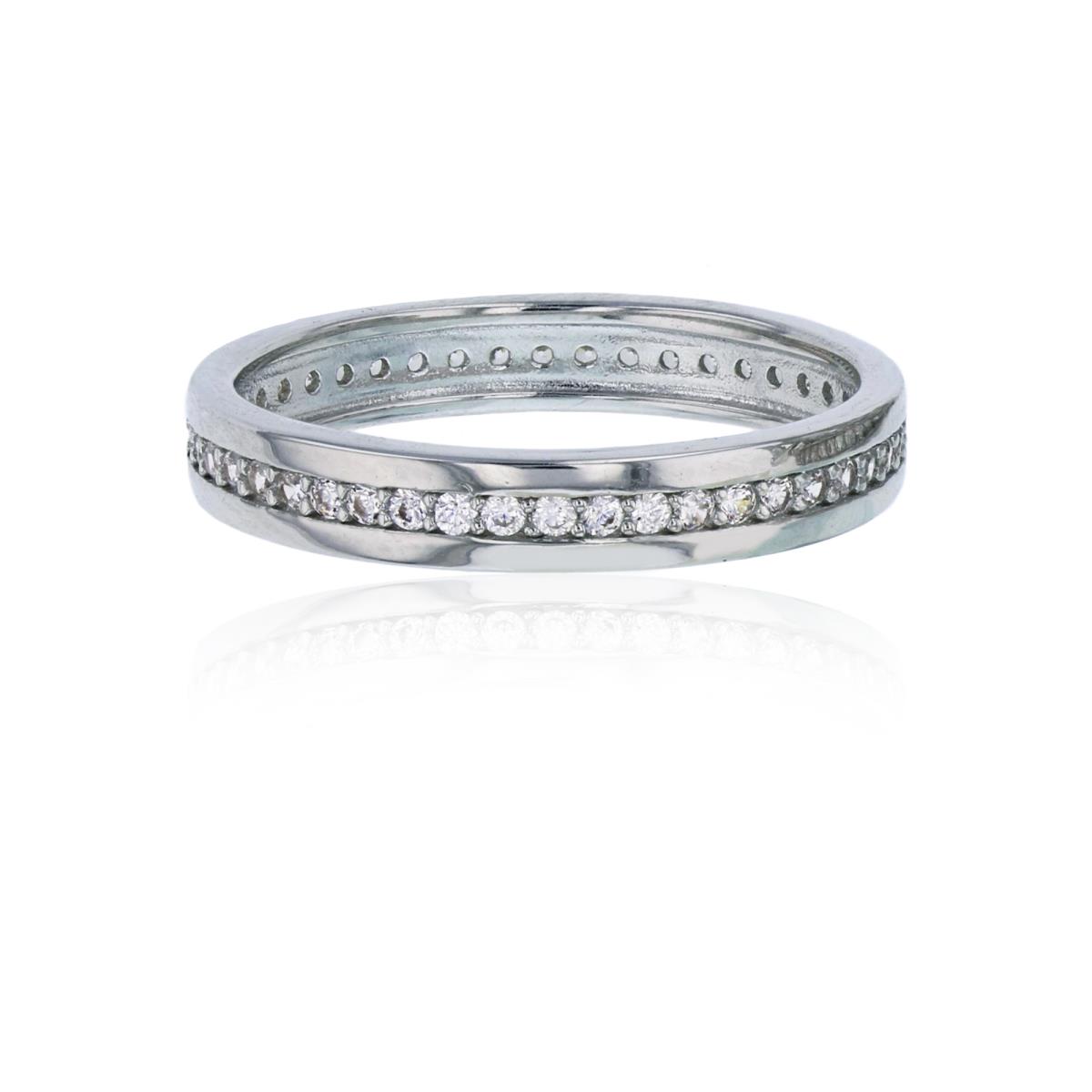 Sterling Silver Rhodium Pave One-Row CZ Eternity Ring