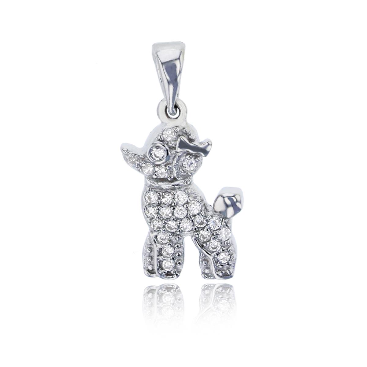 Sterling Silver Rhodium Micropave Little Dog Pendant