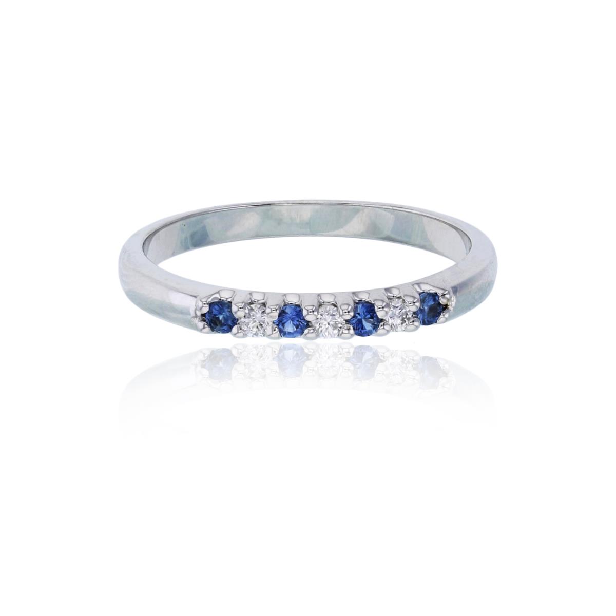 14K White Gold Diamond and Swarovski Pastel Blue Sapph. 7-Stone Rd Comfort Feel Band Ring