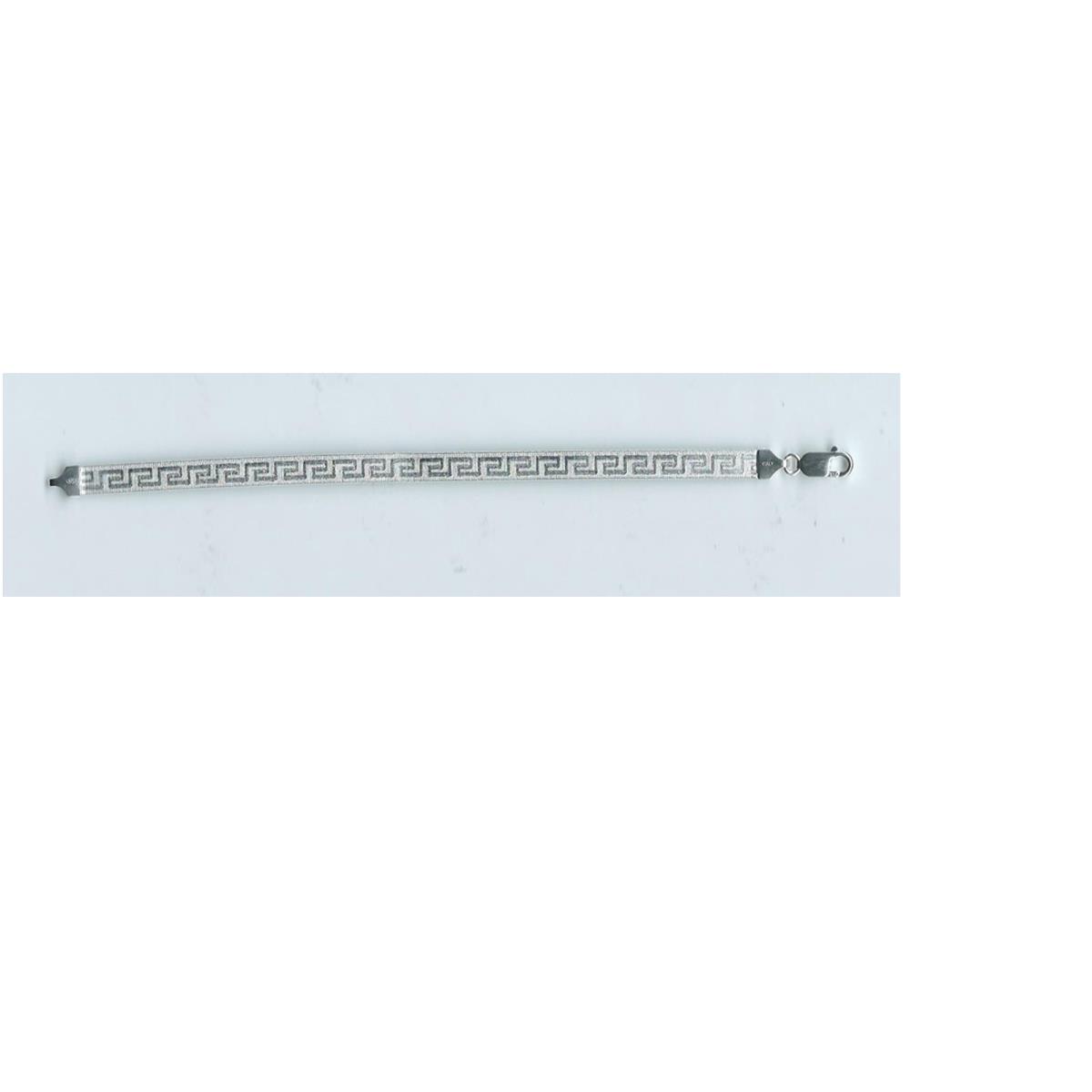 Sterling Silver Tricolor 6mm 060 Gauge Textured Greek Key 7.50" Flat Cleopatra Bracelet