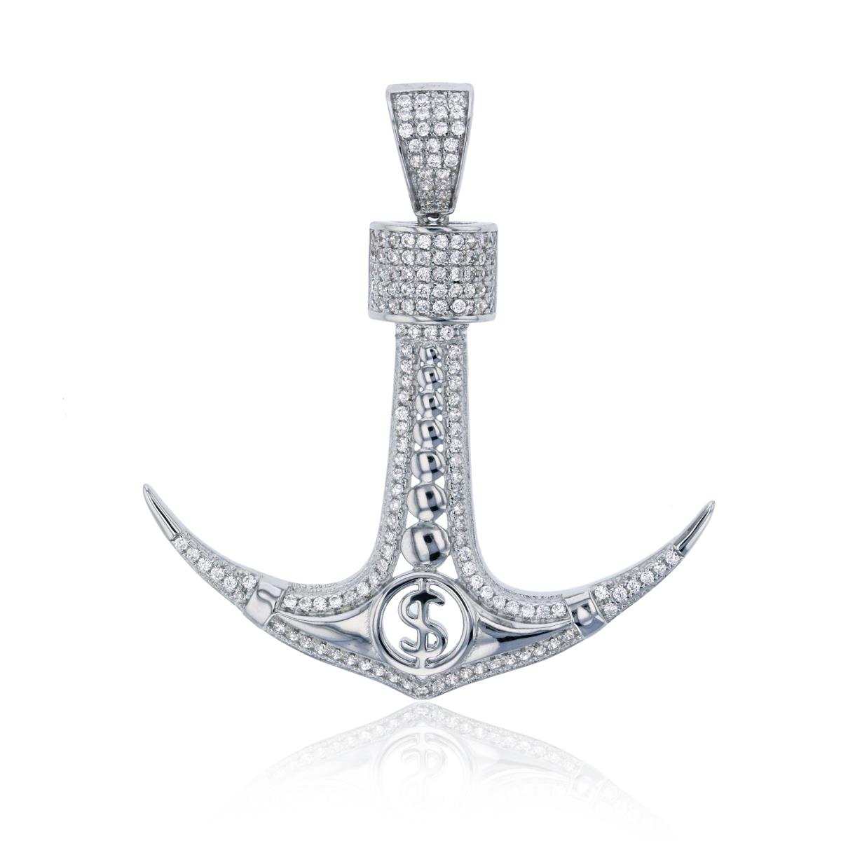 Sterling Silver Rhodium Micropave Anchor with Dollar Sign Pendant