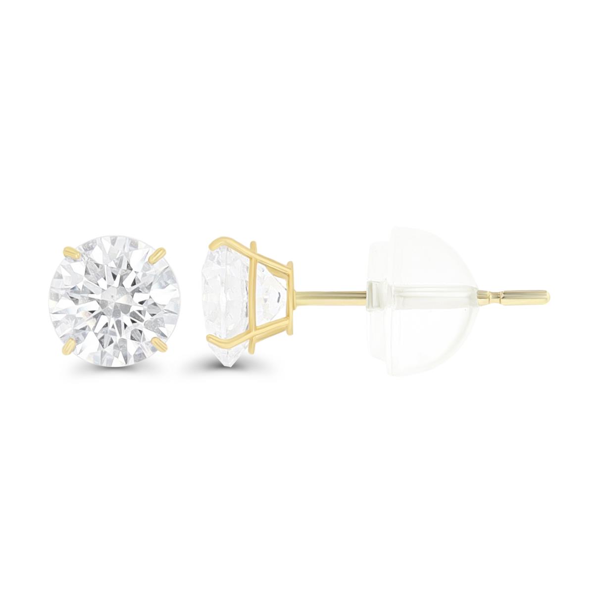 14K Yellow Gold 5mm Rd White Swarovski Zirconia 4-Prong Cast Basket Solitaire Earring & Silicone Bubble Back