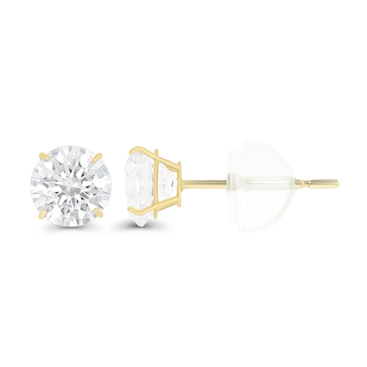 14K Yellow Gold 7mm Rd White Swarovski Zirconia 4-Prong Cast Basket Solitaire Earring & Silicone Bubble Back