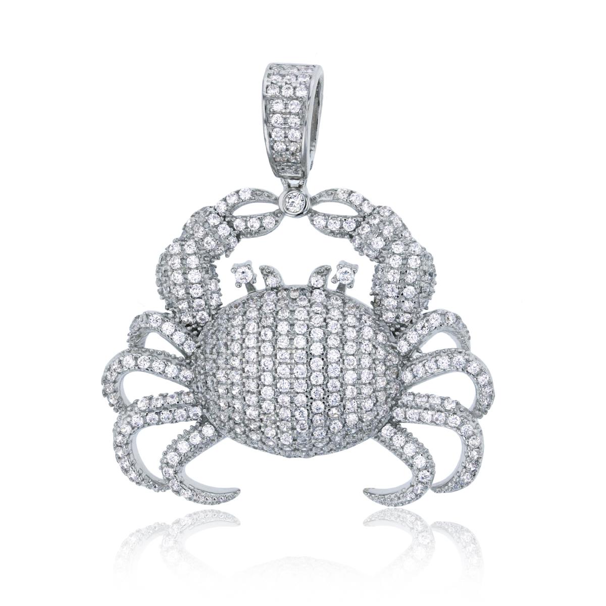 Sterling Silver Rhodium 38x34mm Micropave Crab Dangling Pendant