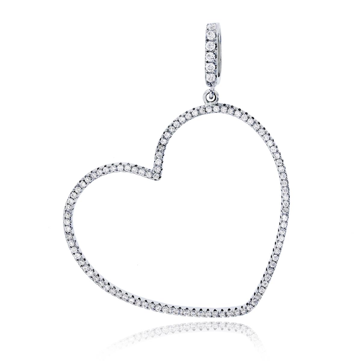 Sterling Silver Rhodium 47x34mm Micropave Open Heart Pendant