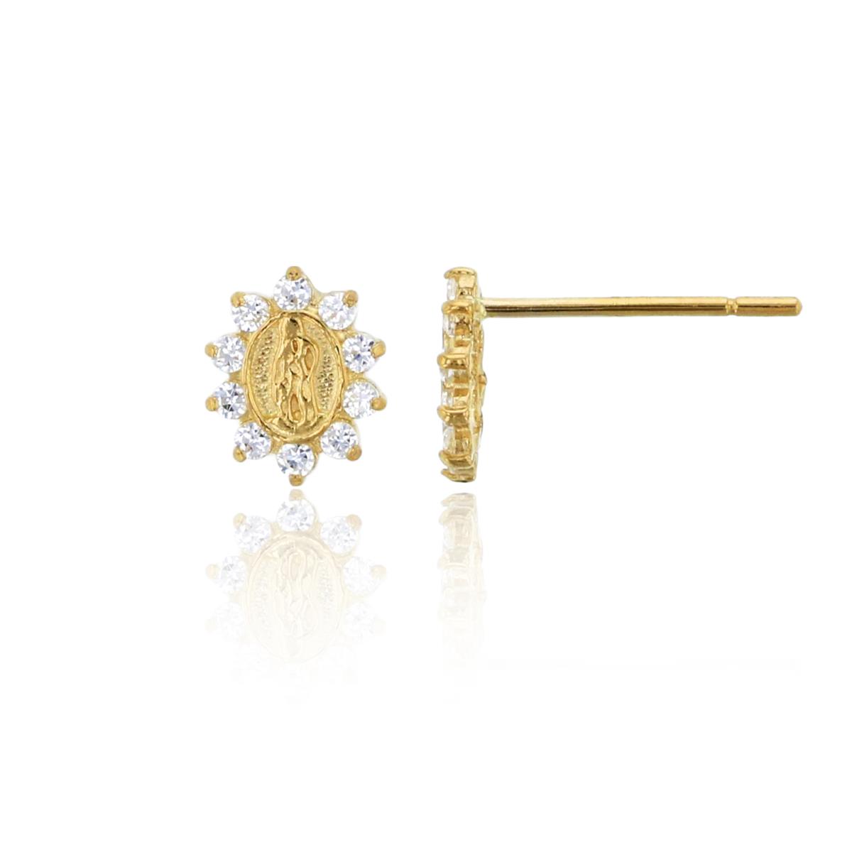 14K Yellow Gold Micropave Religious White Swarovski Zirconia Stud Earring