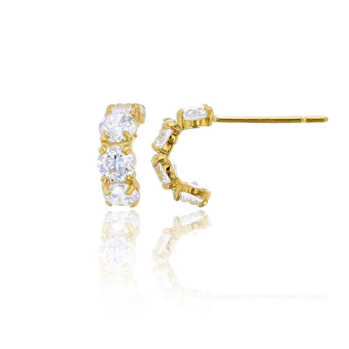 14K Yellow Gold 3mm Rd White Swarovski Zirconia Prong 4-Stone Curved Stud Earring