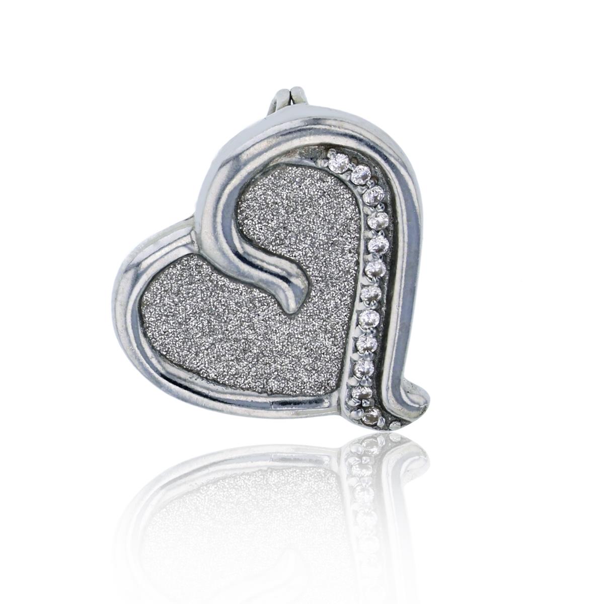 Sterling Silver Rhodium 19x17mm Glitter Heart Pendant