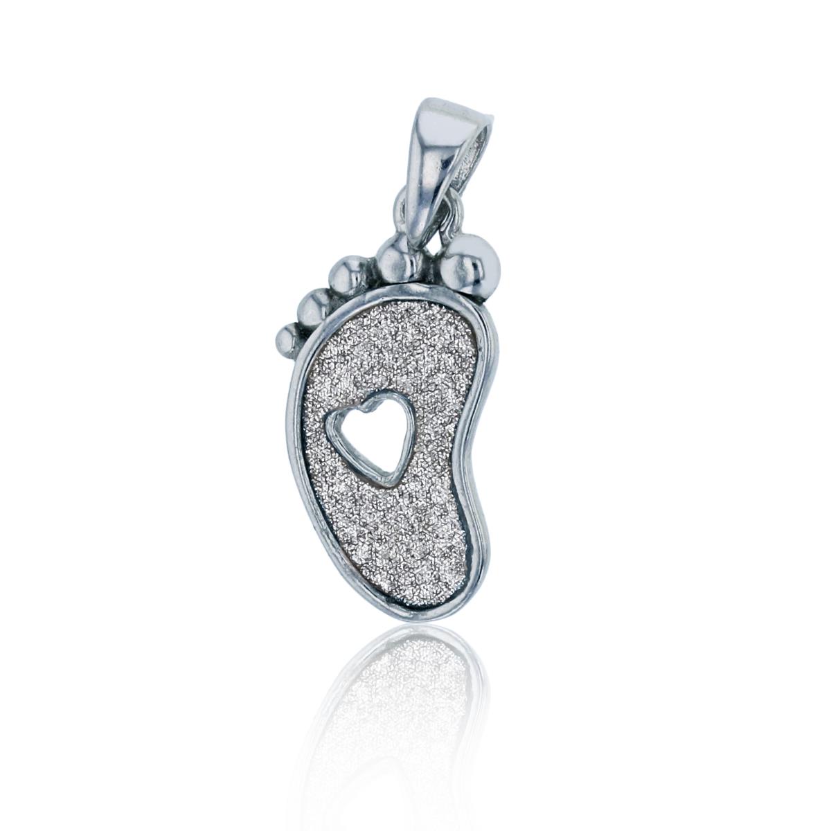 Sterling Silver Rhodium 23x9mm Glitter Baby Footstep Pendant