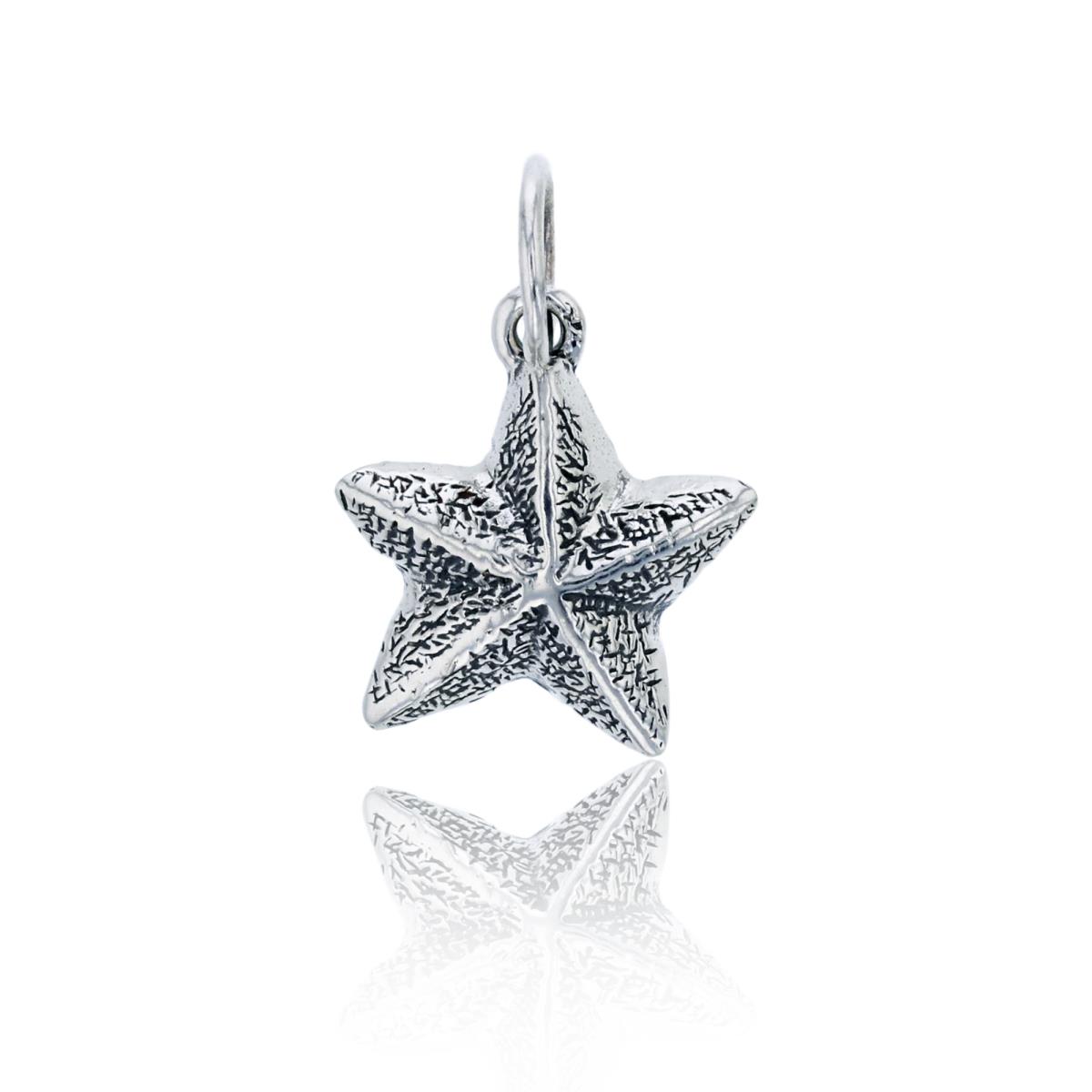 Sterling Silver Oxidized 19x13mm Engraved Starfish Dangling Pendant