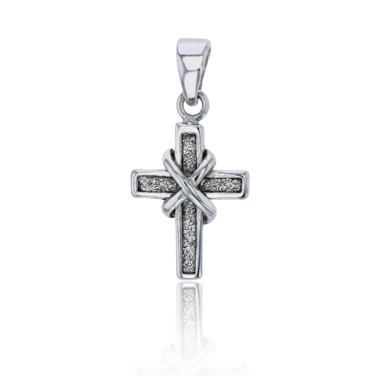 Sterling Silver Rhodium 22x11mm Glitter Cross with Ties Pendant