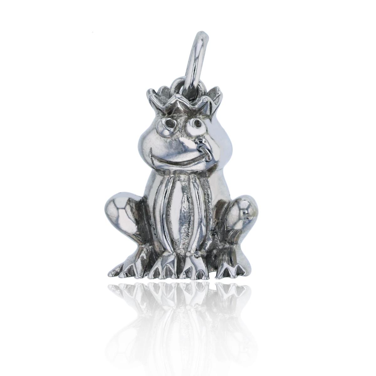 Sterling Silver Rhodium 23x14mm Polished King Frog Dangling Pendant
