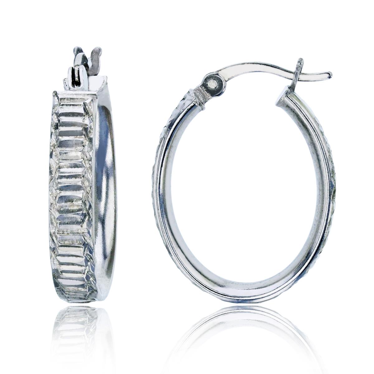 Sterling Silver Silver Plated 20x4mm Diamond Cut Hoop Earring
