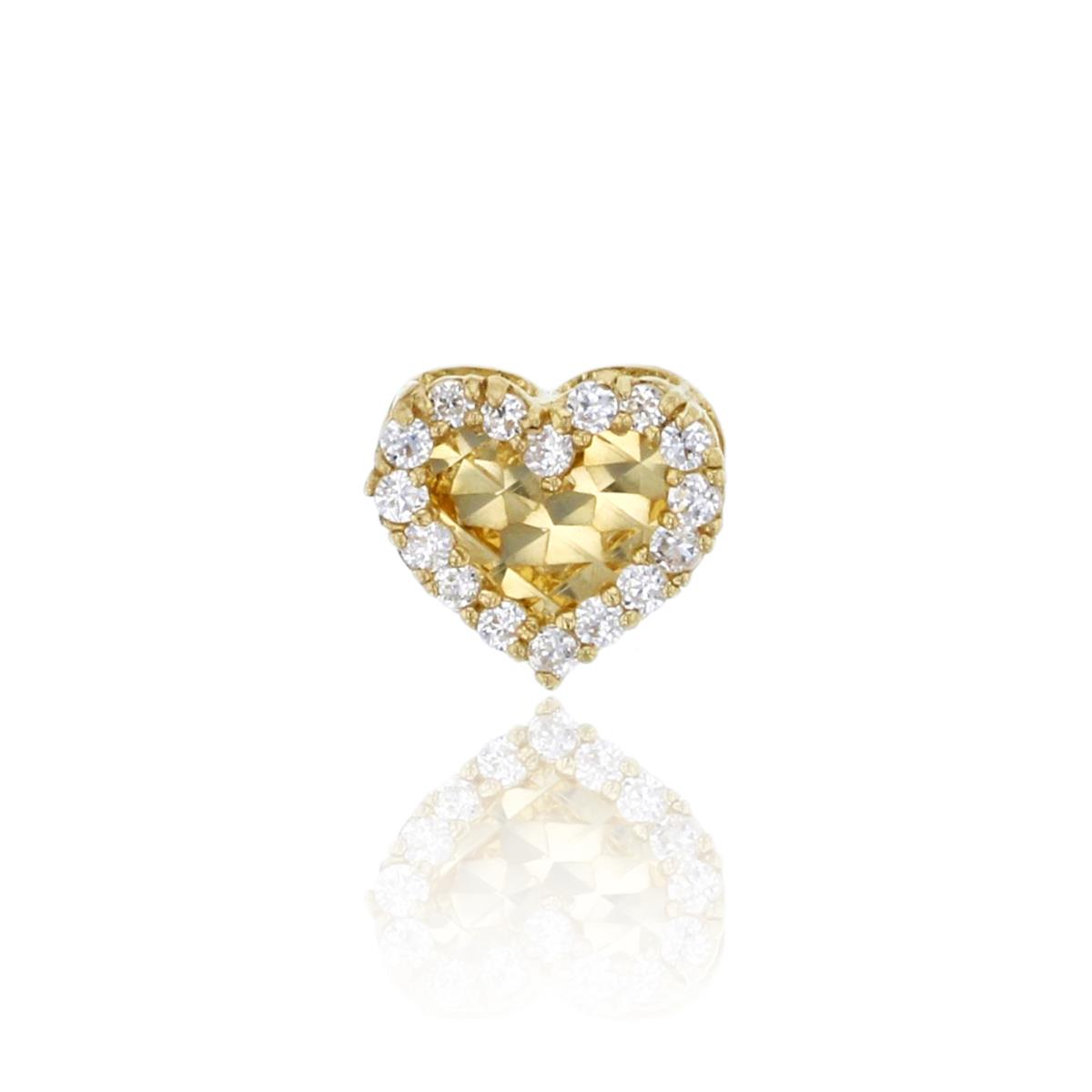 14K Yellow Gold White Swarovski Zirconia Diamond Cut Center Heart Pendant