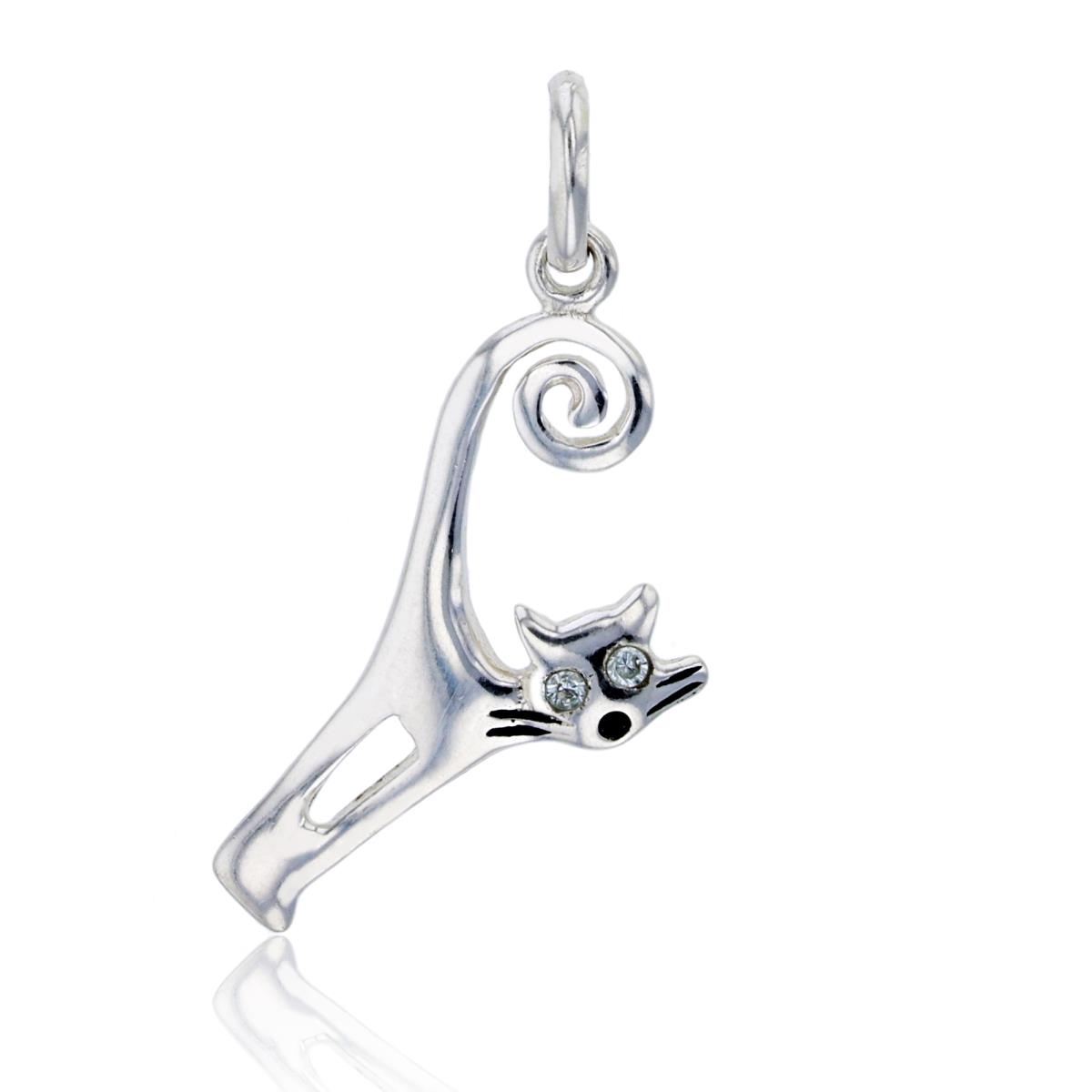Sterling Silver Silver Plated 29x11mm Polished Cat Dangling Pendant