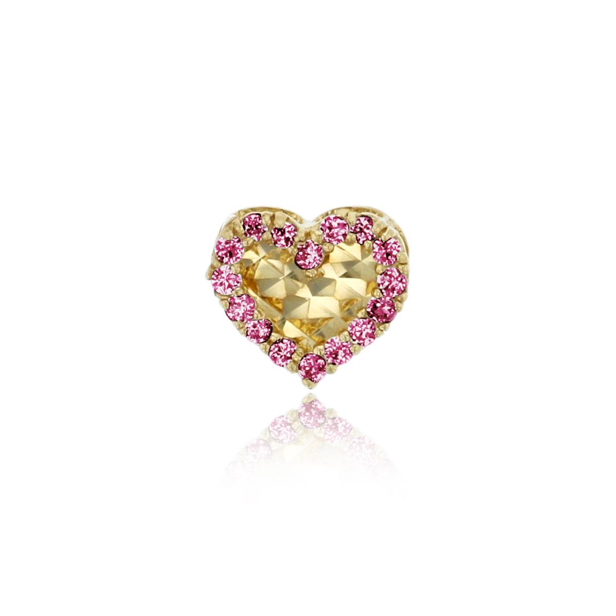 14K Yellow Gold Red Swarovski Zirconia Diamond Cut Center Heart Pendant