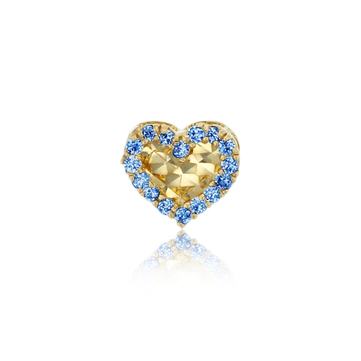 14K Yellow Gold Fancy Blue Swarovski Zirconia Diamond Cut Center Heart Pendant