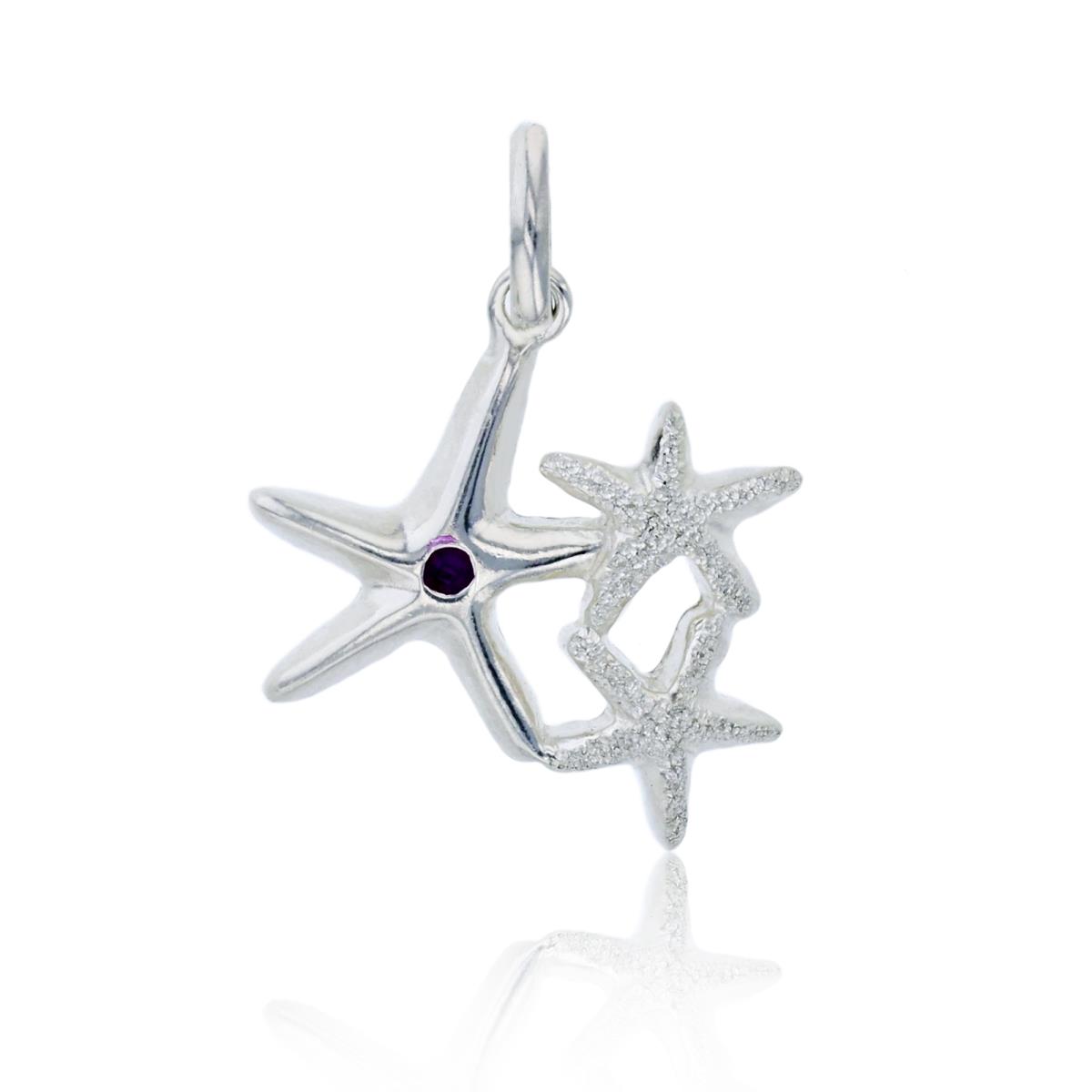 Sterling Silver Silver Plated 20x17mm Polished & Textured Triple Enamel Starfish Pendant