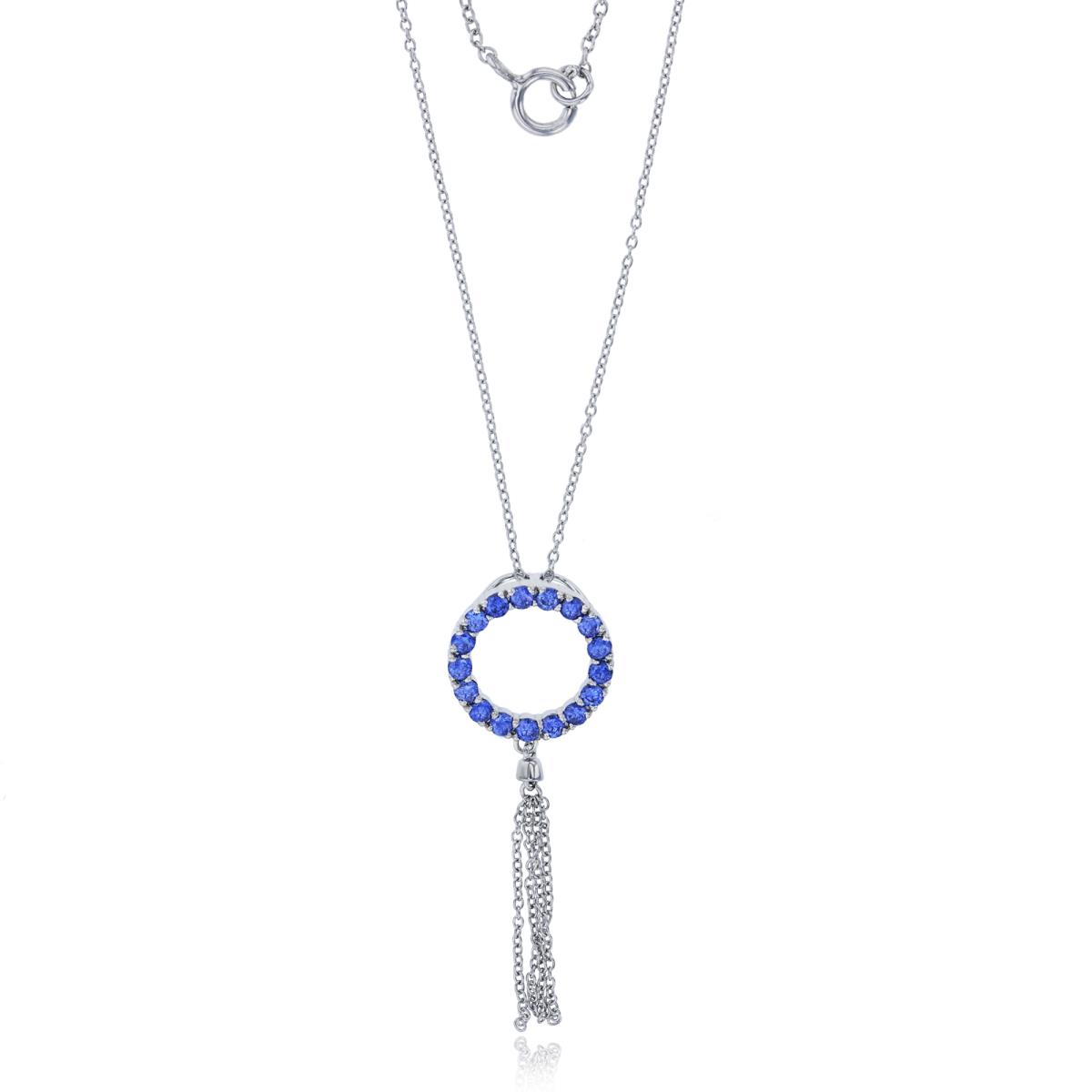 Sterling Silver Rhodium Pave Tanzanite Open Circle & Dangling Tassle 18" Necklace